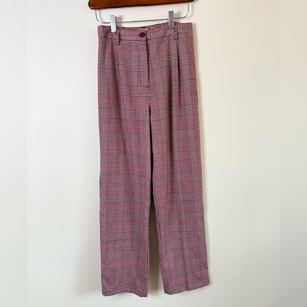 John Galt Brandy Melville Plaid Wide Leg Pants Small High Rise Red